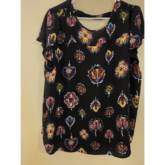 Loft Outlet‎ Women's XL Multicolor Geometric Lightweight Flutter Sleeve Top - Picture 1 of 6
